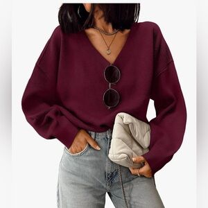NWOT Wine Red Oversized VNeck Sweater